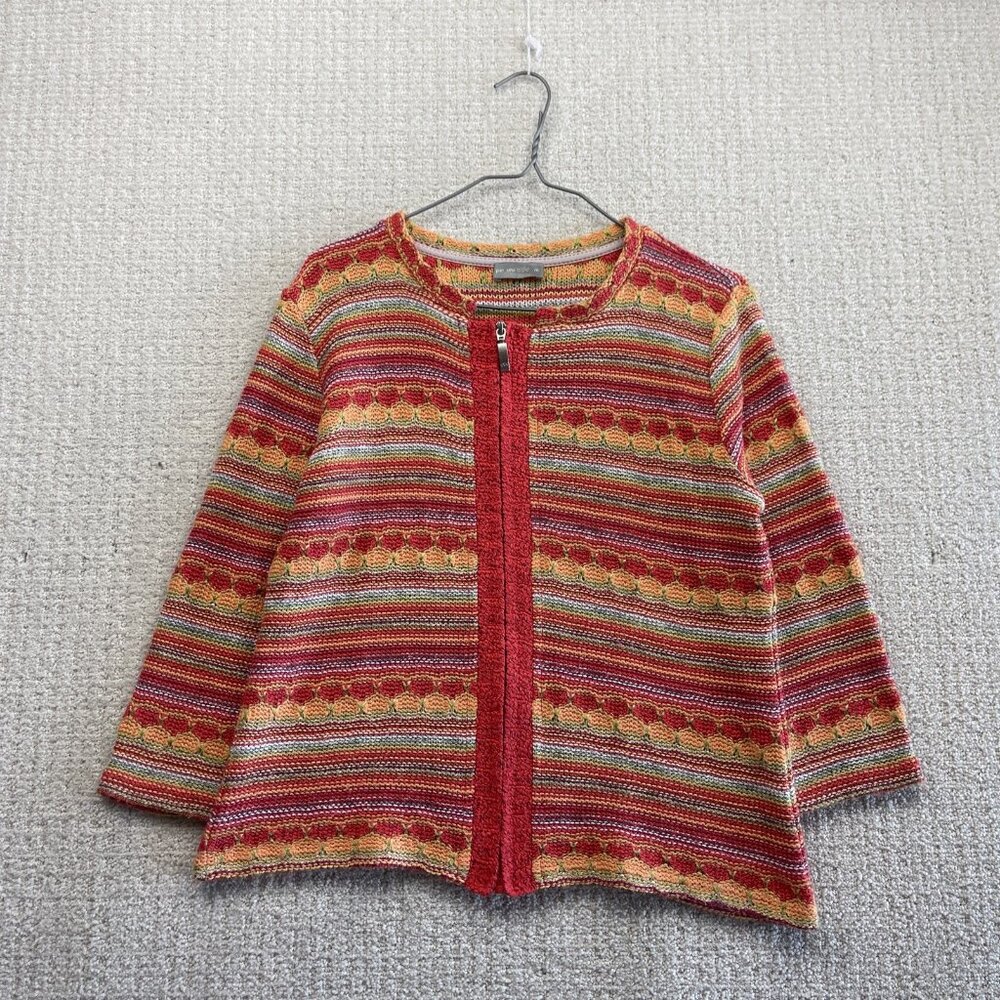 Per Una Artisan Knit Boho Full Zip Jacket Sz M Multicolor  Folk Indie Cabin Core